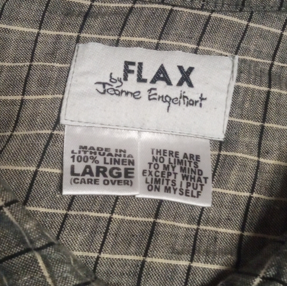 Flax Black Cream Button Front Grid Print 100% Lin… - image 8